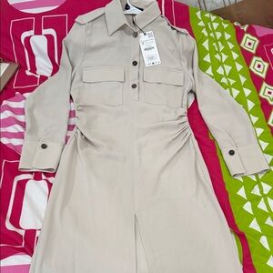 Zara Beige Long-Sleeve Dress